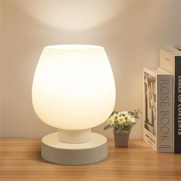 Touch bedside table lamp 3 way dimmable opal glass shade LED for bedroom decor - Picture 7 of 7